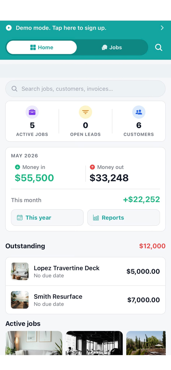 Workhand home dashboard
