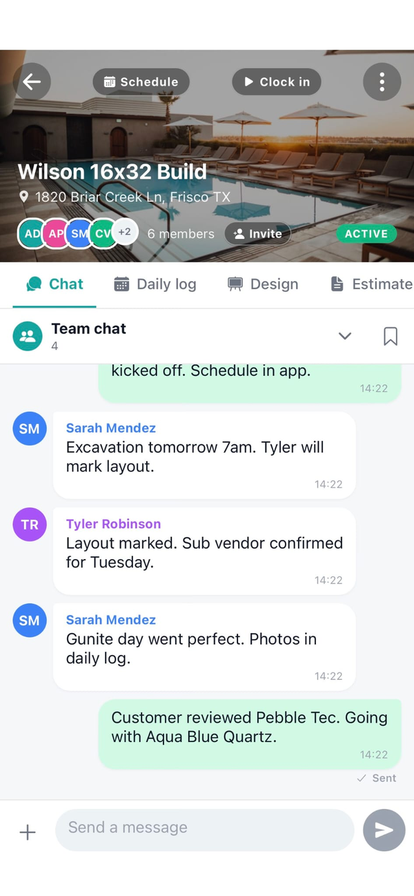 Workhand per-job team chat