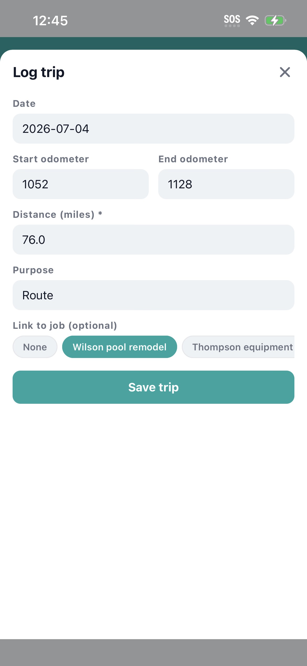 Workhand mileage log for field crew